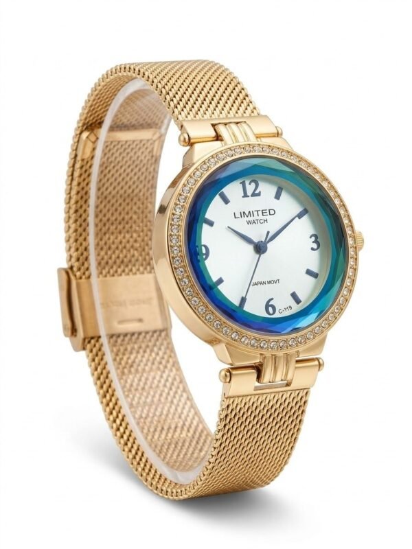 Reloj LIMITED con malla dorada y cristales